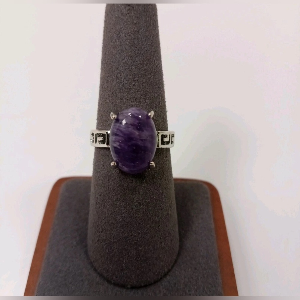 Sterling Silver 925 Purple Charoite Oval Cabochon Ring Size 7.5